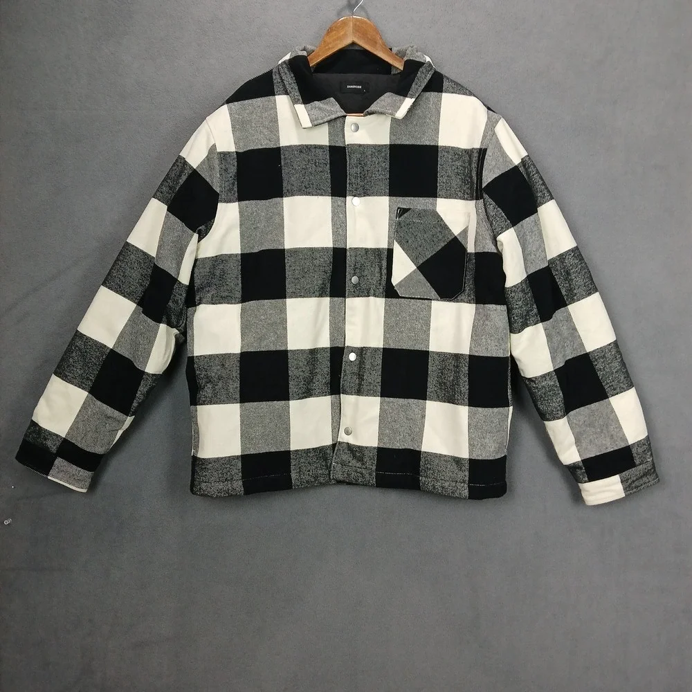 Zanerobe‎ Hike Shacket Mens Large Black White Plaid Flannel Cotton Snap Front